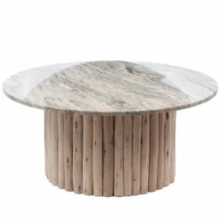 Table Basse Ronde Bois Marbre Blanc Bianca