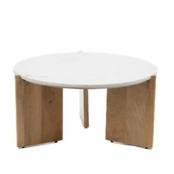 Table Basse Ronde Bois Marbre Blanc Denali ø70cm