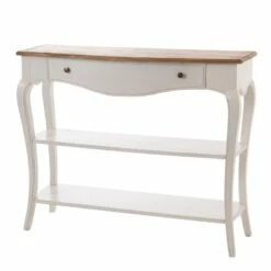 Console 1 Tiroir Loberon Blanc Chêne GM