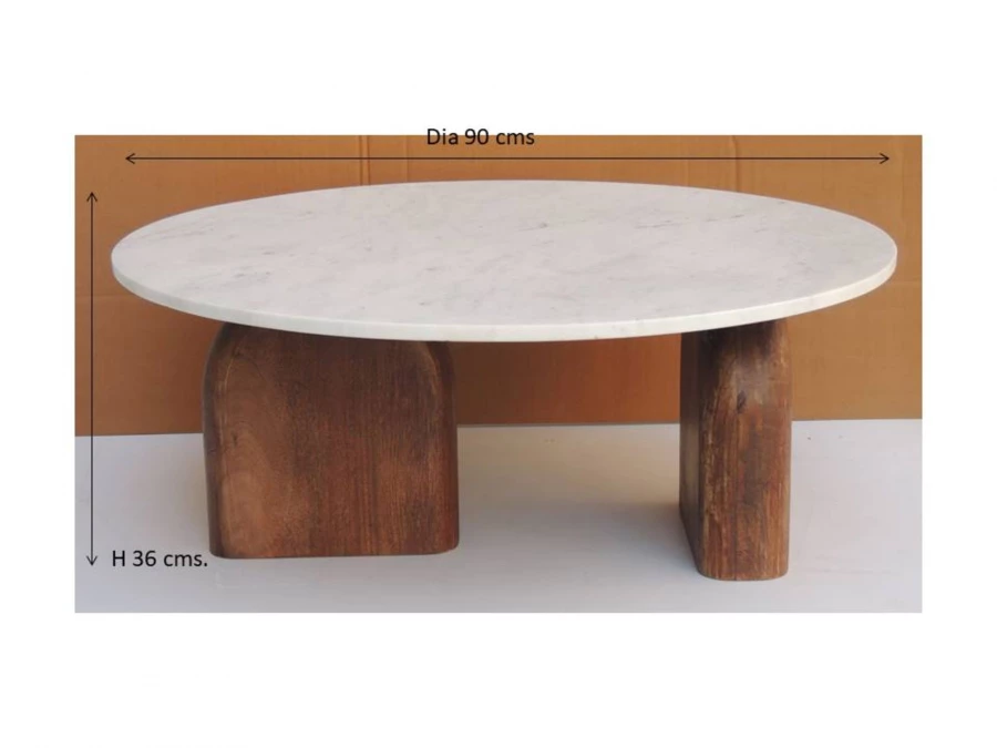 Table Basse Ronde Marbre Blanc Bois Swan -NEW- 5 Table Basse Ronde Marbre Blanc Bois Swan -NEW- – Image 3