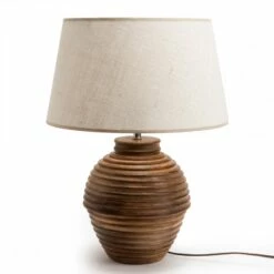 Lampe Thalia Bois Foncé Abat Jour Jute