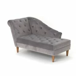 Méridienne Velours Capitonné Gris Amadeus Cades Deco